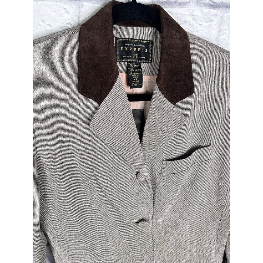 EXPRESS Women's Vintage Heathered Tan Suede Detail Long Blazer NWT XS - Picture 2 of 5
